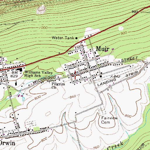 Topographic Map of Muir Post Office, PA