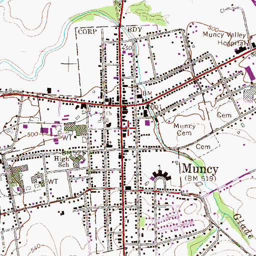 Topographic Map of Muncy Post Office, PA