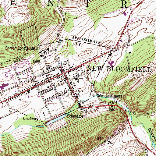 Topographic Map of New Bloomfield Post Office, PA
