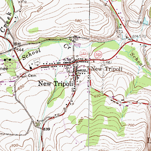 Topographic Map of New Tripoli Post Office, PA