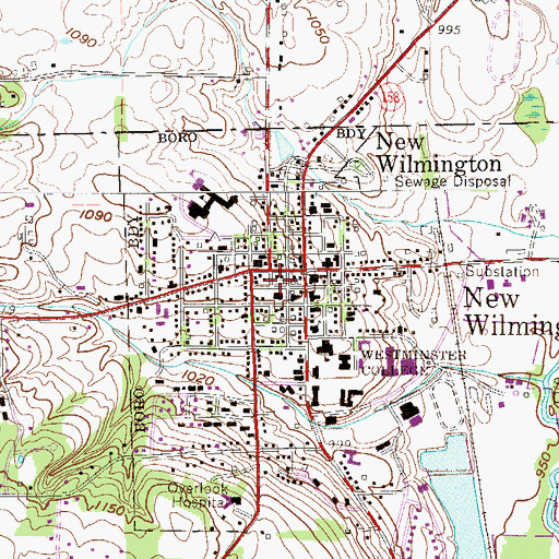 Topographic Map of New Wilmington Post Office, PA