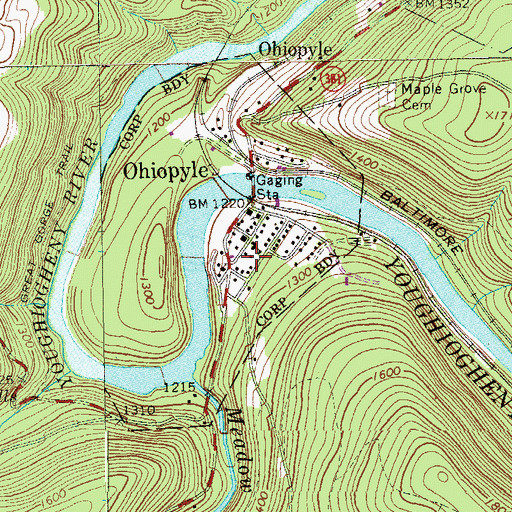 Topographic Map of Ohiopyle Post Office, PA