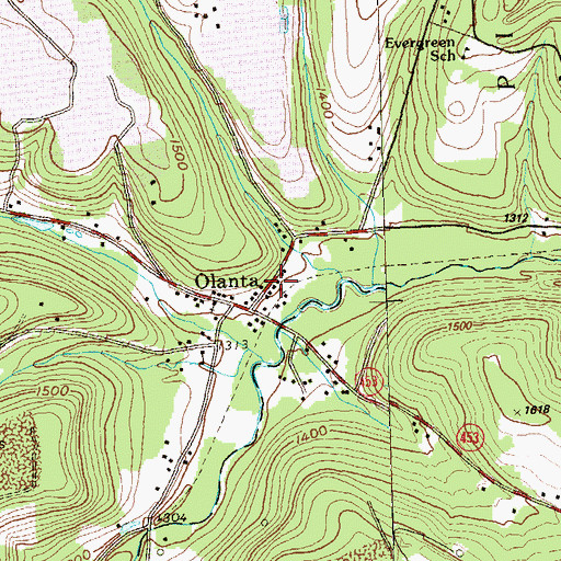 Topographic Map of Olanta Post Office, PA