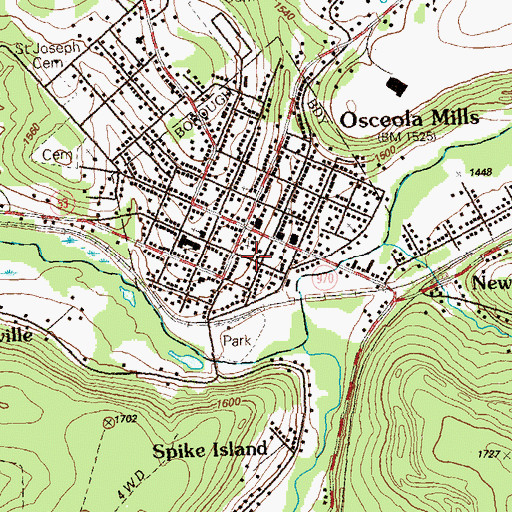 Topographic Map of Osceola Mills Post Office, PA