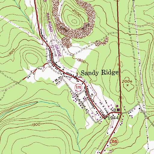 Topographic Map of Sandy Ridge Post Office, PA
