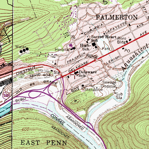 Topographic Map of Palmerton Post Office, PA