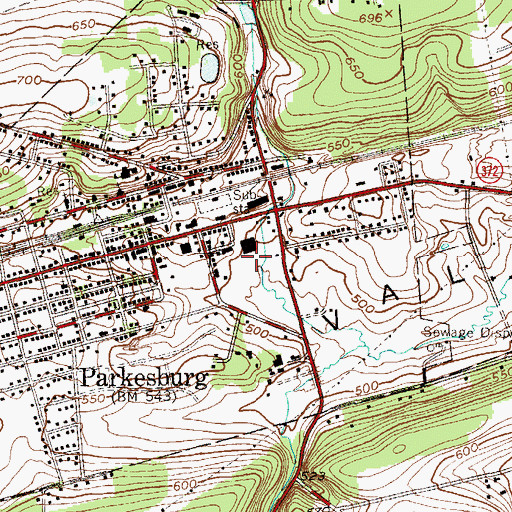 Topographic Map of Parkesburg Post Office, PA