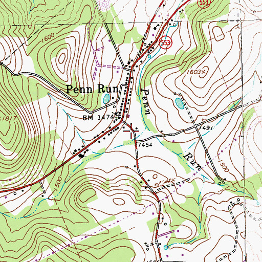 Topographic Map of Penn Run Post Office, PA
