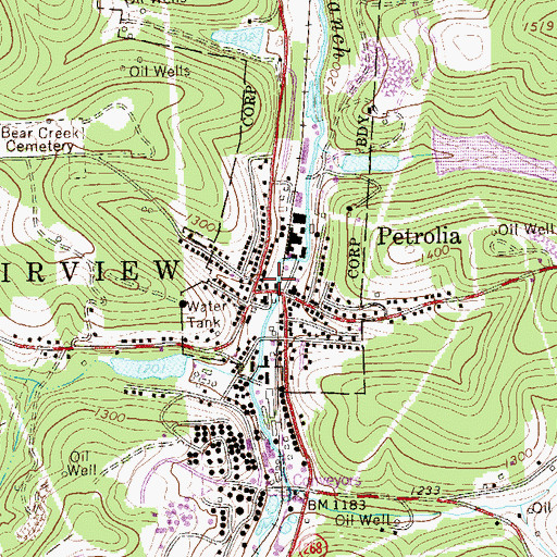 Topographic Map of Petrolia Post Office, PA