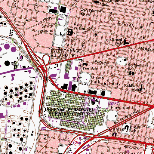 Topographic Map of Point Breeze Postal Storage, PA