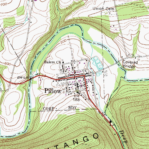 Topographic Map of Pillow Post Office, PA