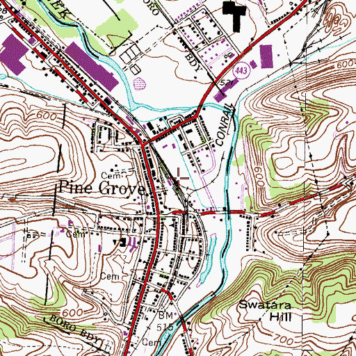 Topographic Map of Pine Grove Post Office, PA