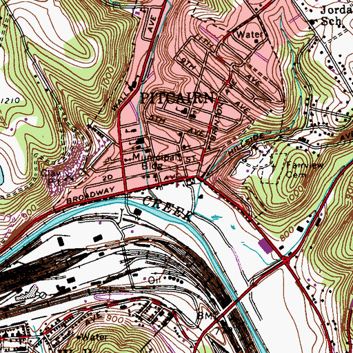 Topographic Map of Pitcairn Post Office, PA