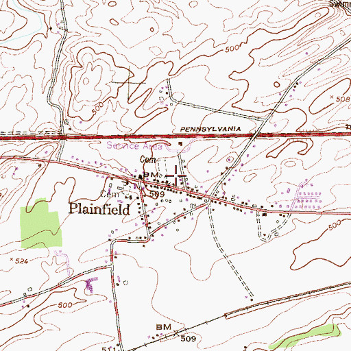 Topographic Map of Plainfield Post Office, PA