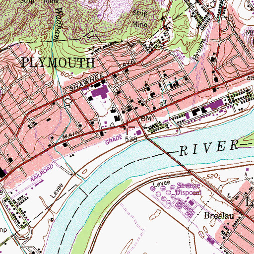Topographic Map of Plymouth Post Office, PA