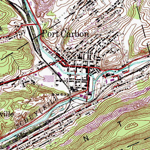 Topographic Map of Port Carbon Post Office, PA