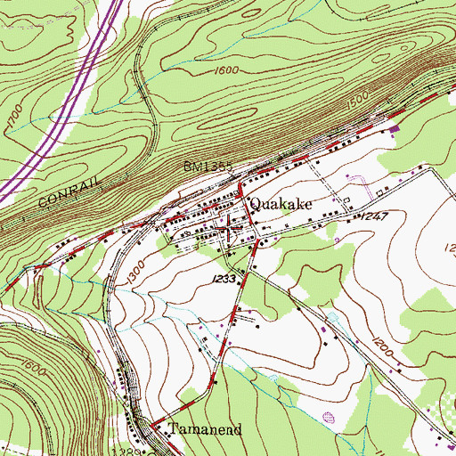 Topographic Map of Quakake Post Office, PA