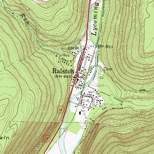 Topographic Map of Ralston Post Office, PA