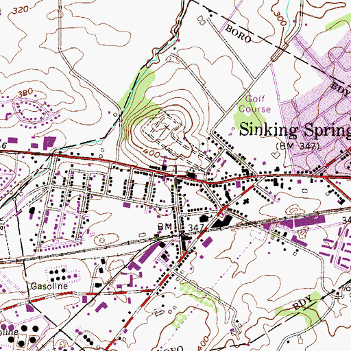 Topographic Map of Sinking Spring Post Office, PA