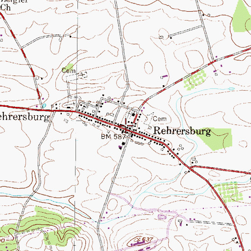 Topographic Map of Rehrersburg Post Office, PA
