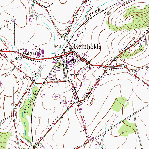 Topographic Map of Reinholds Post Office, PA
