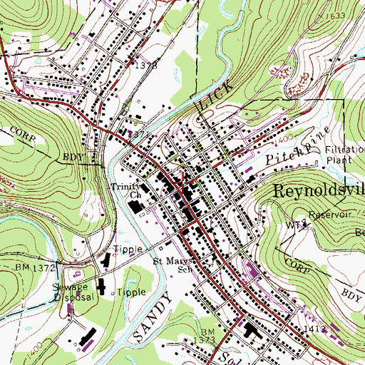 Topographic Map of Reynoldsville Post Office, PA