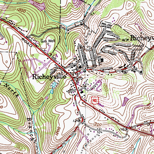 Topographic Map of Richeyville Post Office, PA