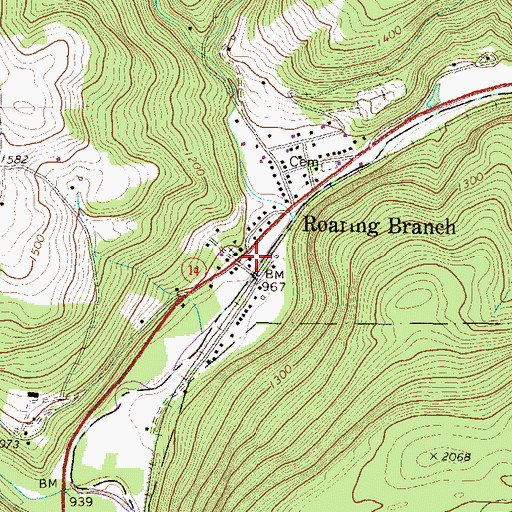 Topographic Map of Roaring Branch Post Office, PA