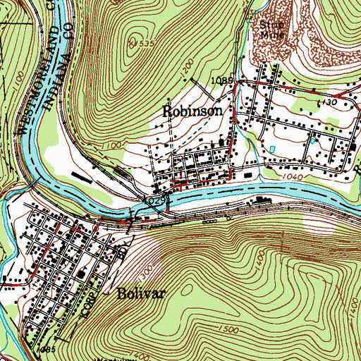 Topographic Map of Robinson Post Office, PA