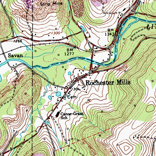 Topographic Map of Rochester Mills Post Office, PA