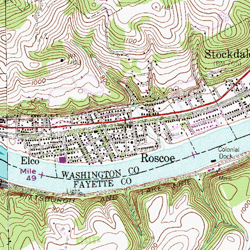 Topographic Map of Roscoe Post Office, PA