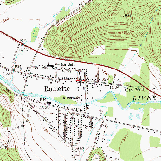 Topographic Map of Roulette Post Office, PA