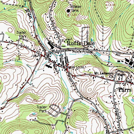 Topographic Map of Ruffs Dale Post Office, PA