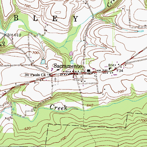 Topographic Map of Sacramento Post Office, PA