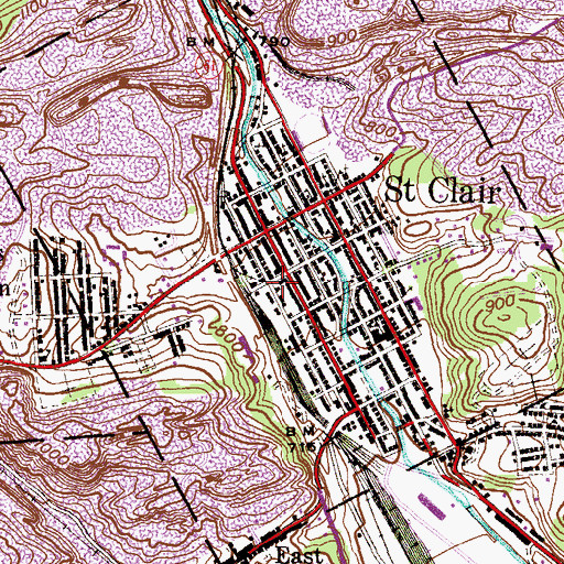 Topographic Map of Saint Clair Post Office, PA