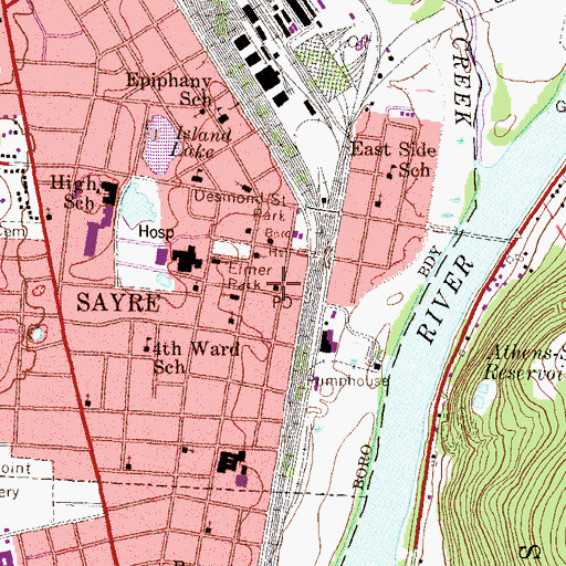 Topographic Map of Sayre Post Office, PA