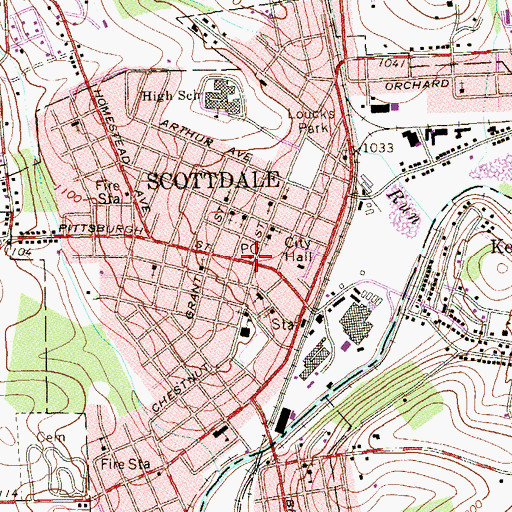 Topographic Map of Scottdale Post Office, PA