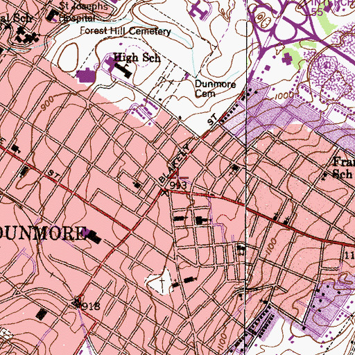 Topographic Map of Dunmore Post Office, PA