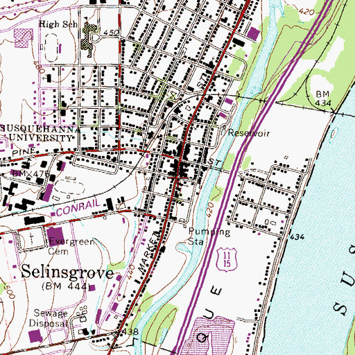 Topographic Map of Selinsgrove Post Office, PA