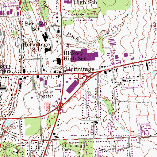 Topographic Map of Hermitage Post Office, PA