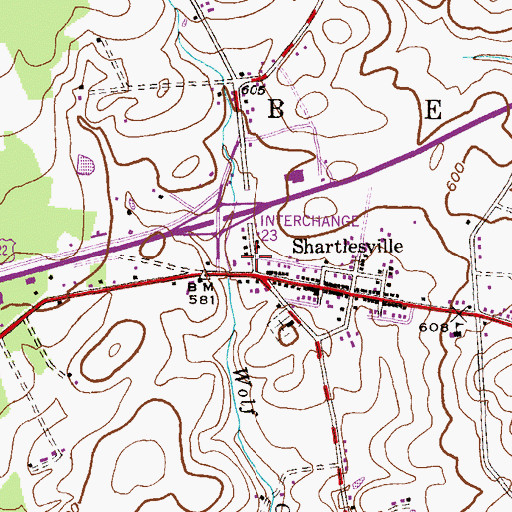 Topographic Map of Shartlesville Post Office, PA