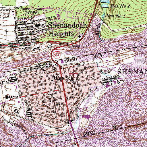 Topographic Map of Shenandoah Post Office, PA