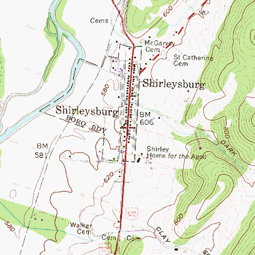 Topographic Map of Shirleysburg Post Office, PA