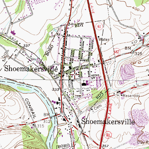Topographic Map of Shoemakersville Post Office, PA
