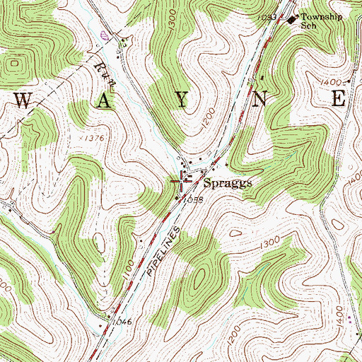 Topographic Map of Spraggs Post Office, PA