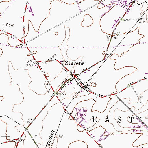 Topographic Map of Stevens Post Office, PA
