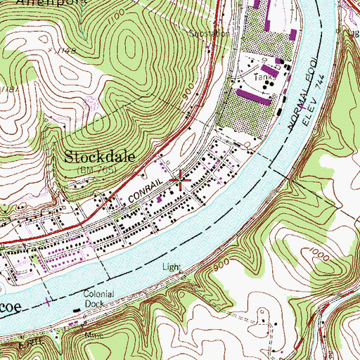 Topographic Map of Stockdale Post Office, PA