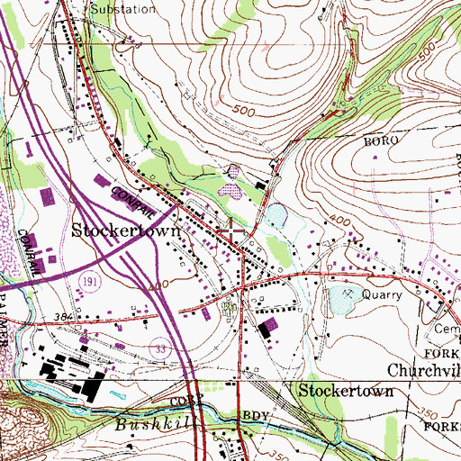Topographic Map of Stockertown Post Office, PA