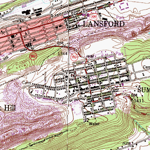 Topographic Map of Summit Hill Post Office, PA