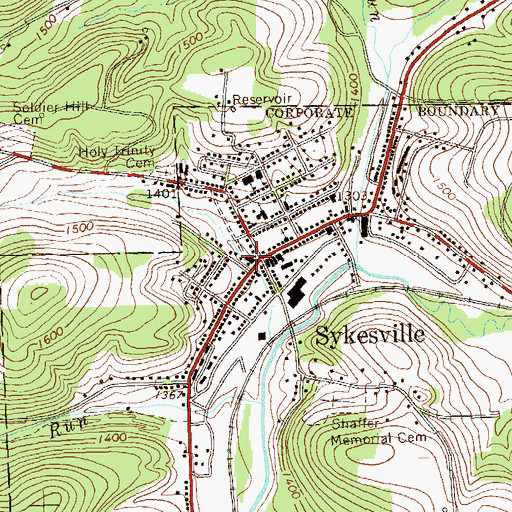 Topographic Map of Sykesville Post Office, PA